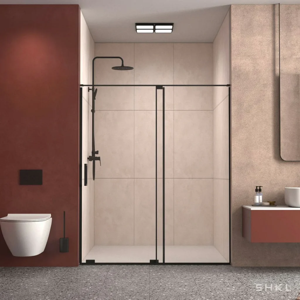 Matte Black Semi-Frameless Sliding Shower Door, 8mm Tempered Glass