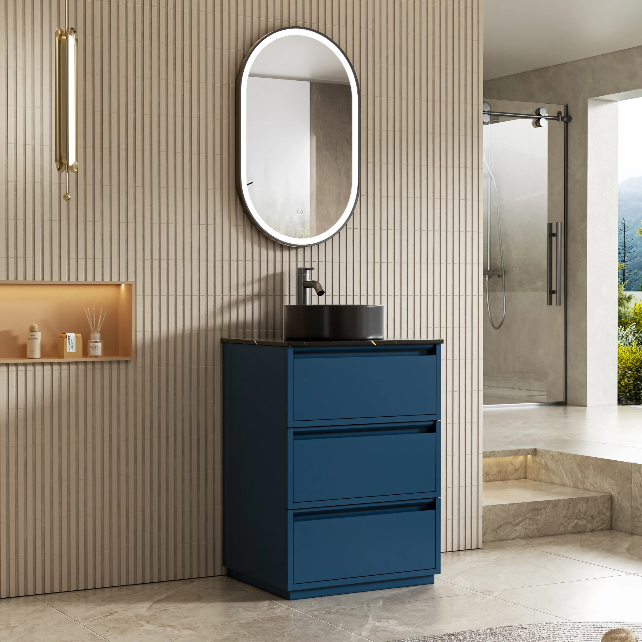 Modern Blue Small Bathroom Vanity Cabinet