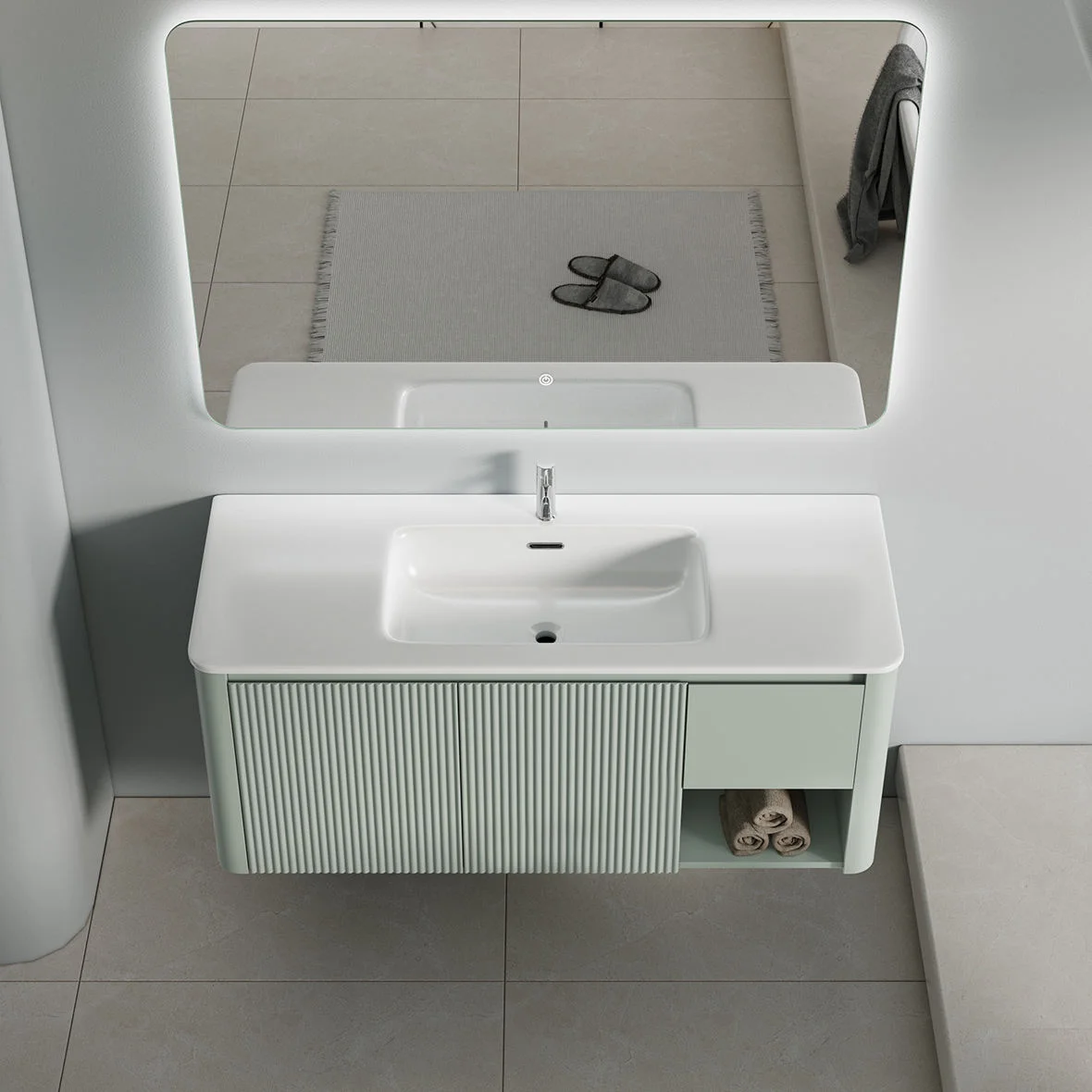Modern Floating Bathroom Vanity with LED Mirror Cabinet
