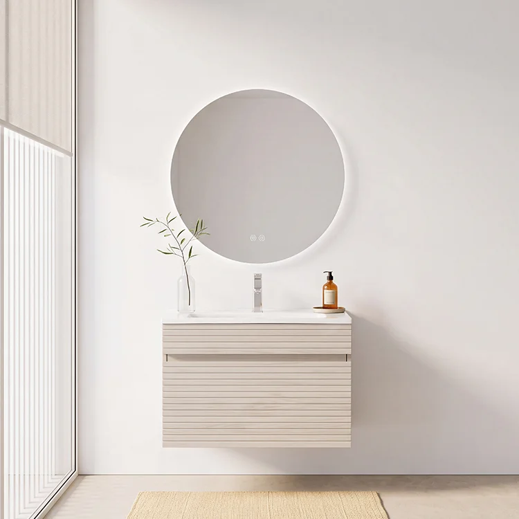Modern Fluted Light Oak Floating Bathroom Vanity