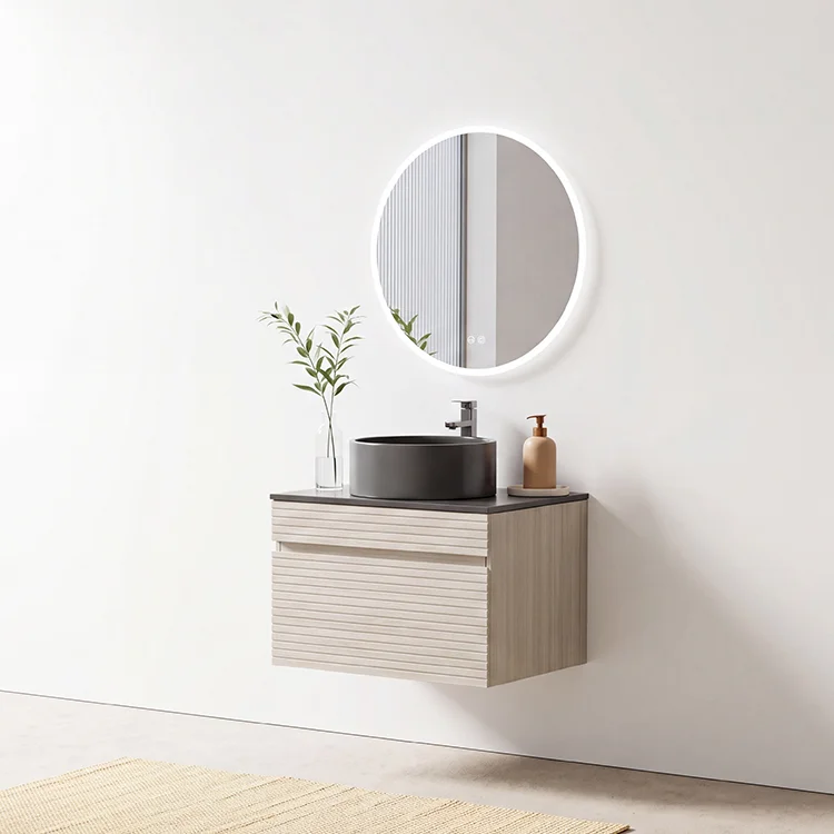 Modern Fluted Light Oak Floating Bathroom Vanity
