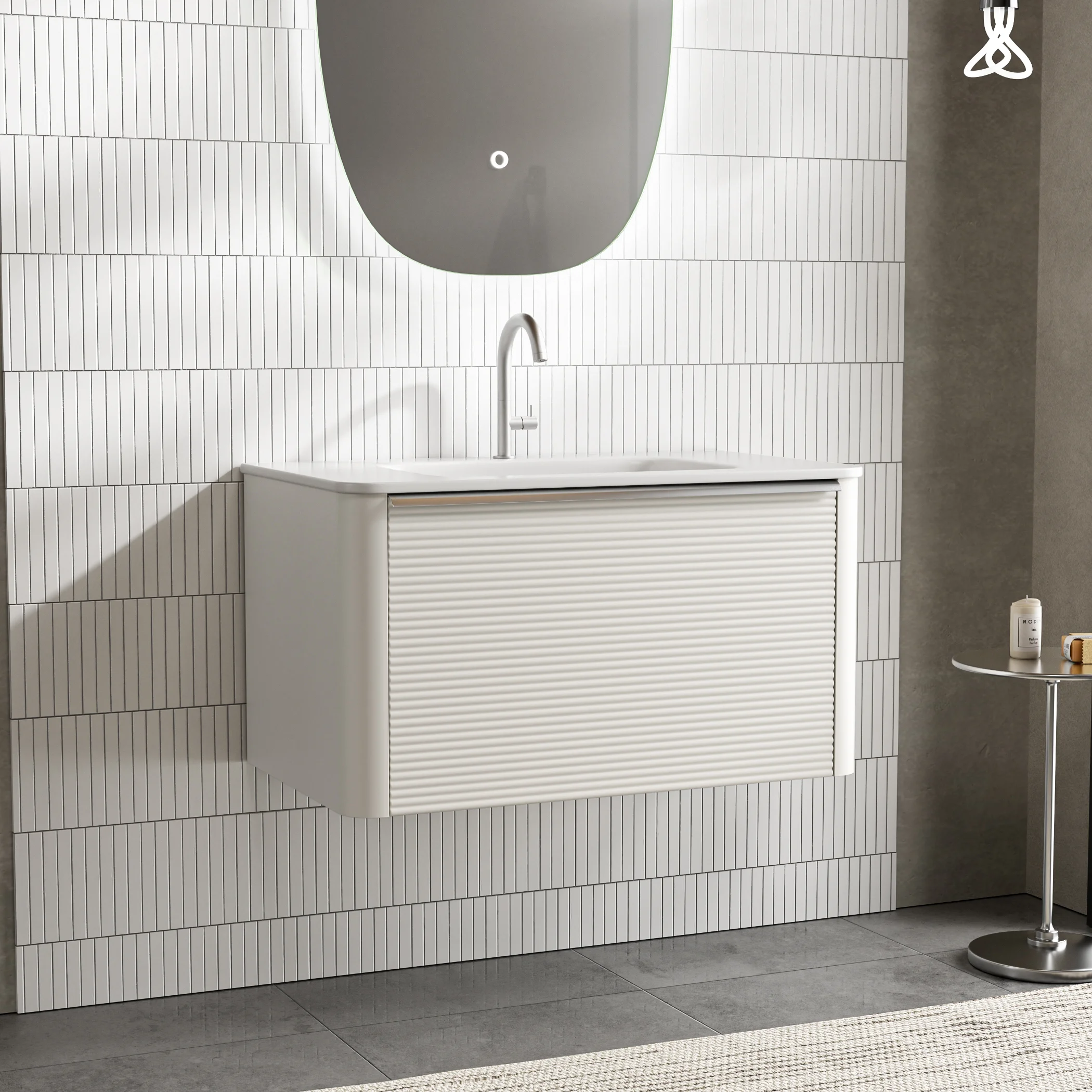 Modern Fluted Wall Mounted Bathroom Vanity