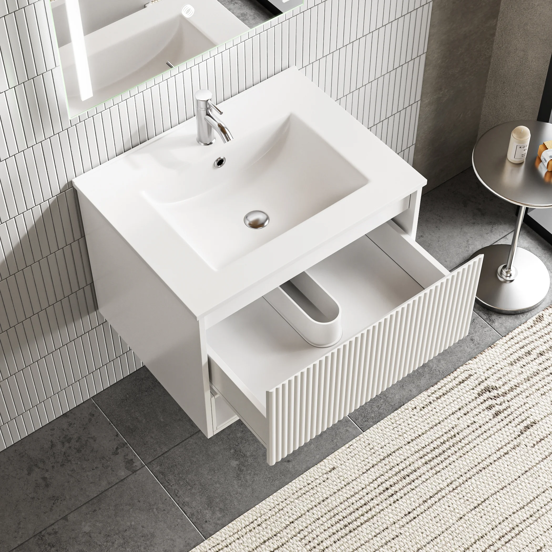 Modern Wall Mounted Bathroom Vanity with Open Shelf