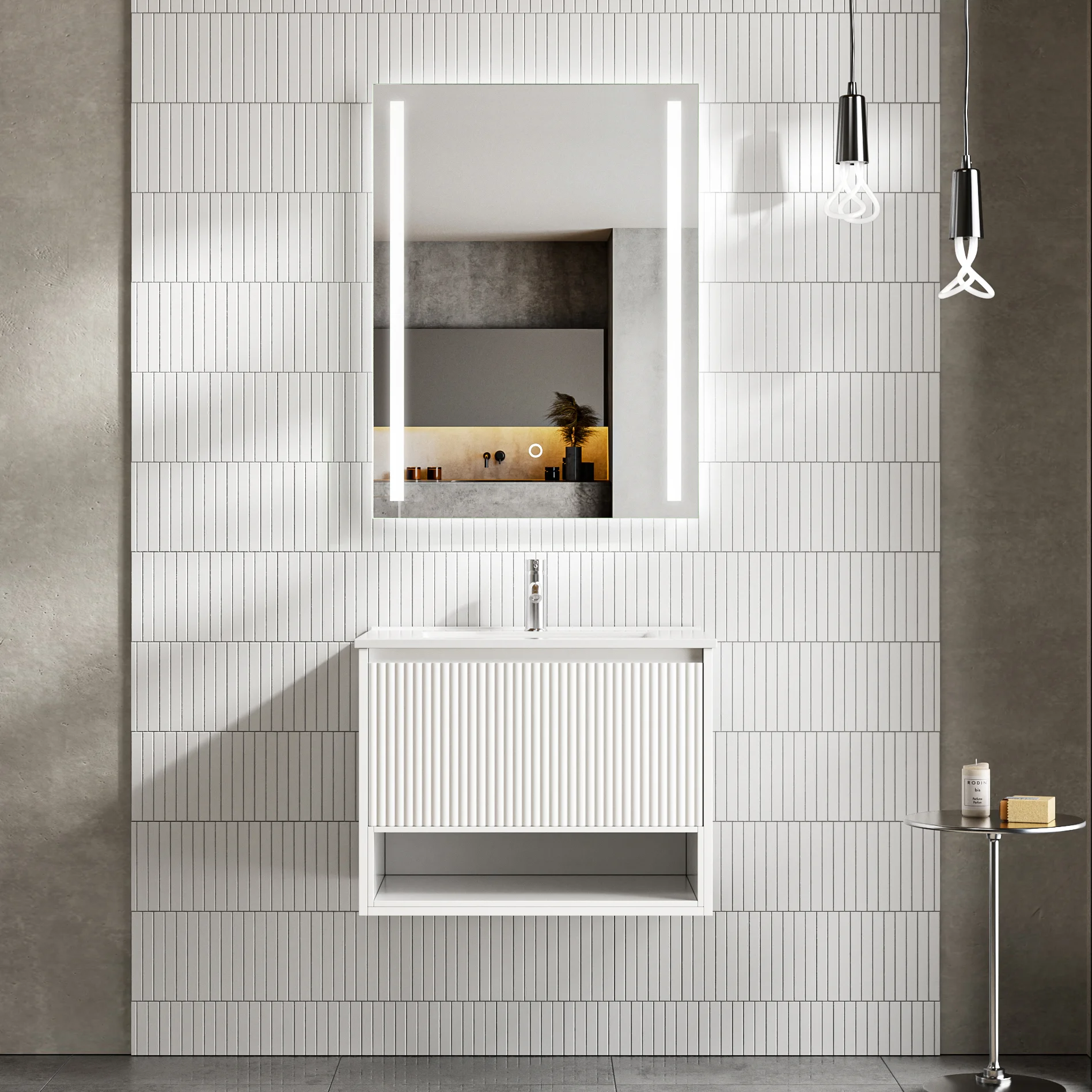 Modern Wall Mounted Bathroom Vanity with Open Shelf