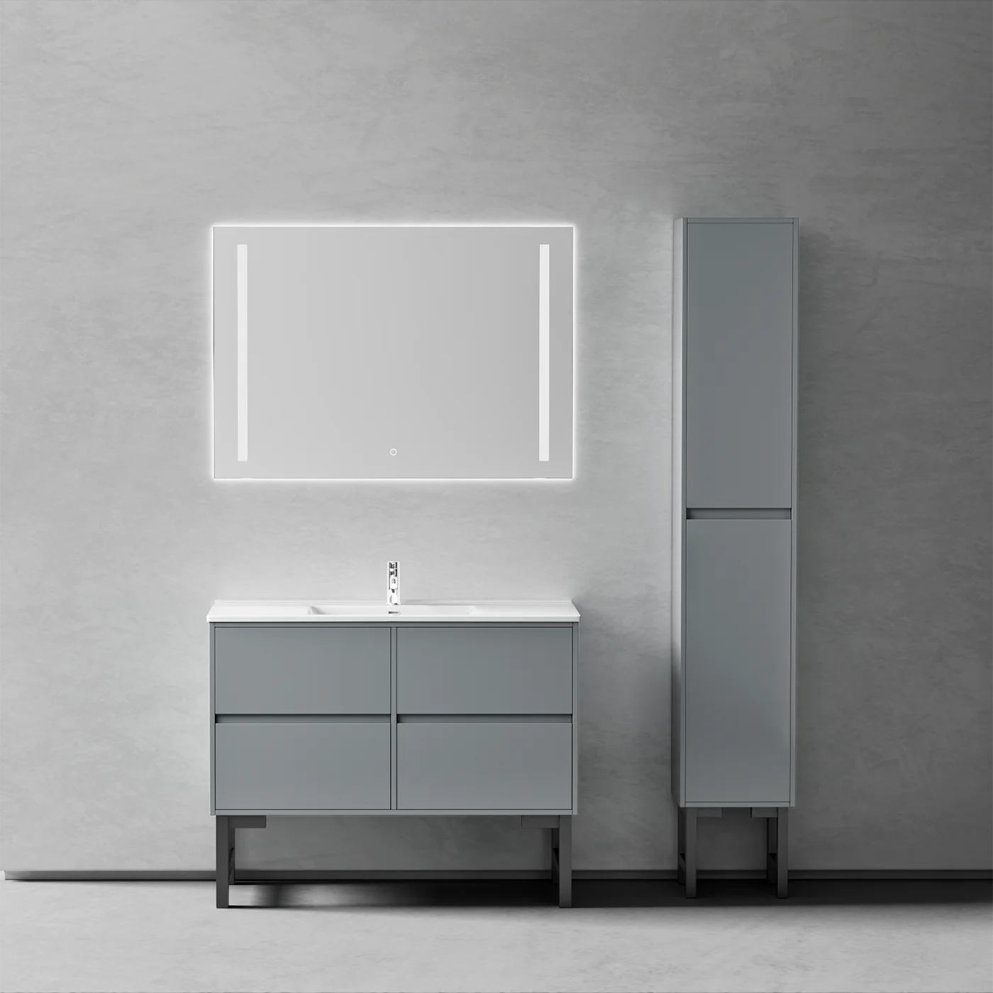Modern Wall Mounted Double Sink Bathroom Vanity Set with Side Cabinet