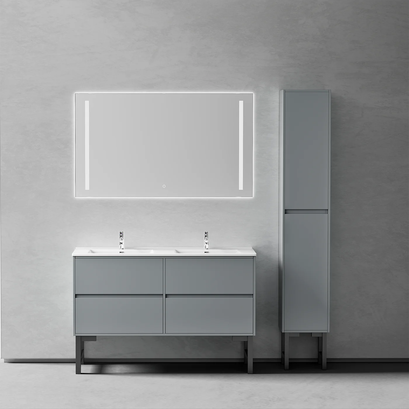 Modern Wall Mounted Double Sink Bathroom Vanity Set with Side Cabinet