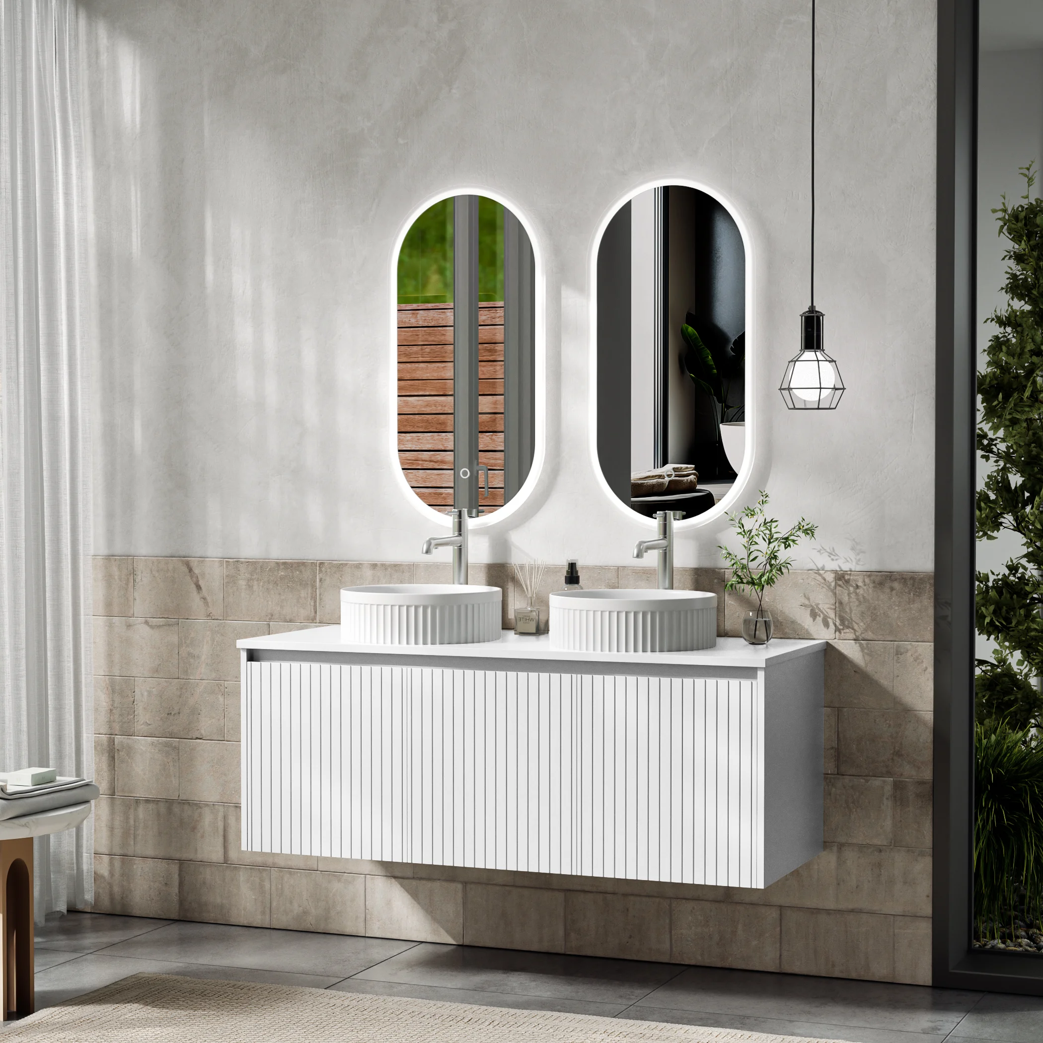 Modern White Double Sink Wall Mounted Bathroom Vanity