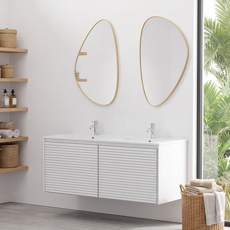 Natural Oak Fluted Wall Mounted Bathroom Vanity