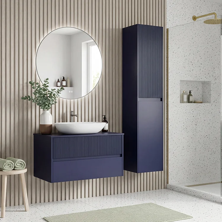 Natural Wood Double Sink Fluted Bathroom Vanity