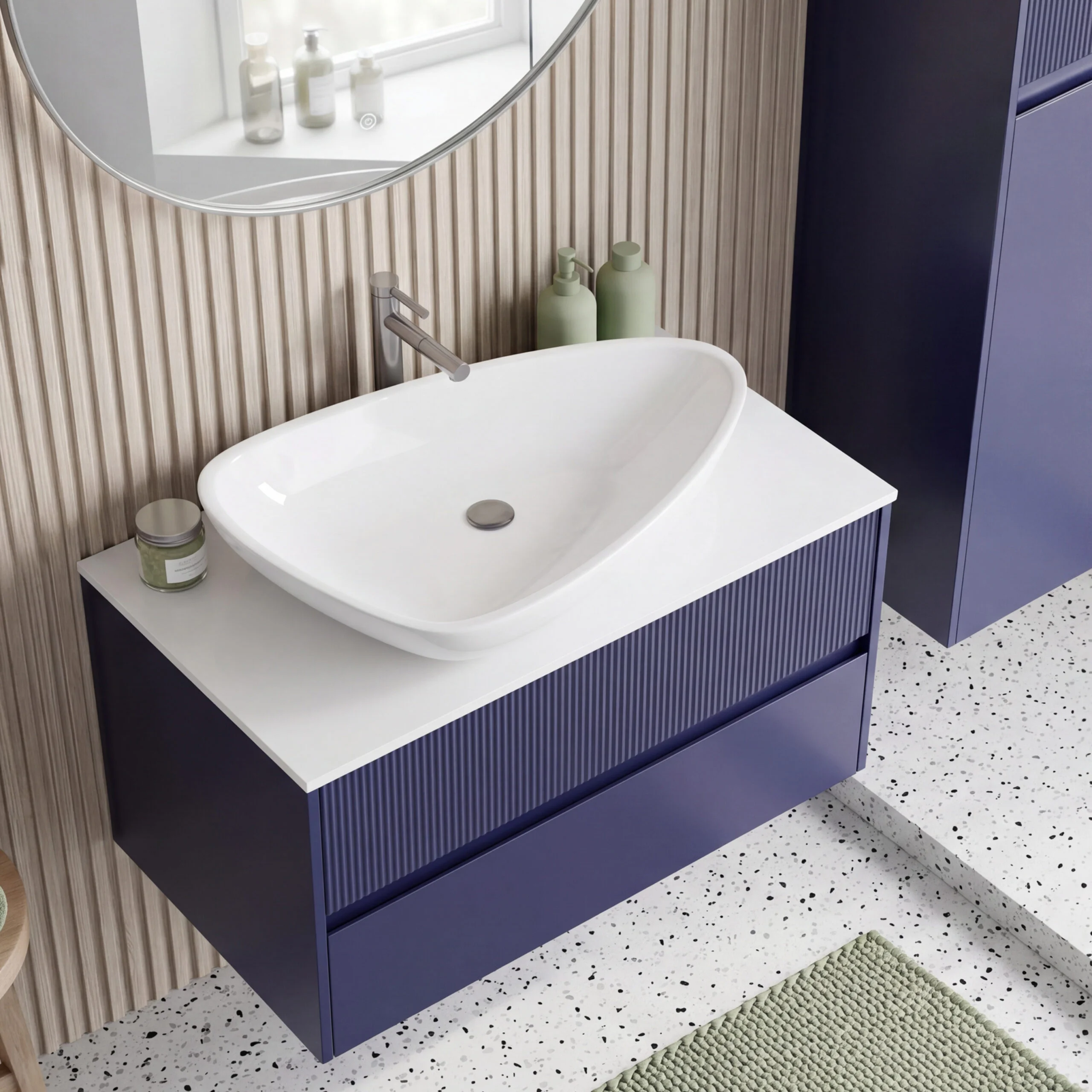 Natural Wood Double Sink Fluted Bathroom Vanity