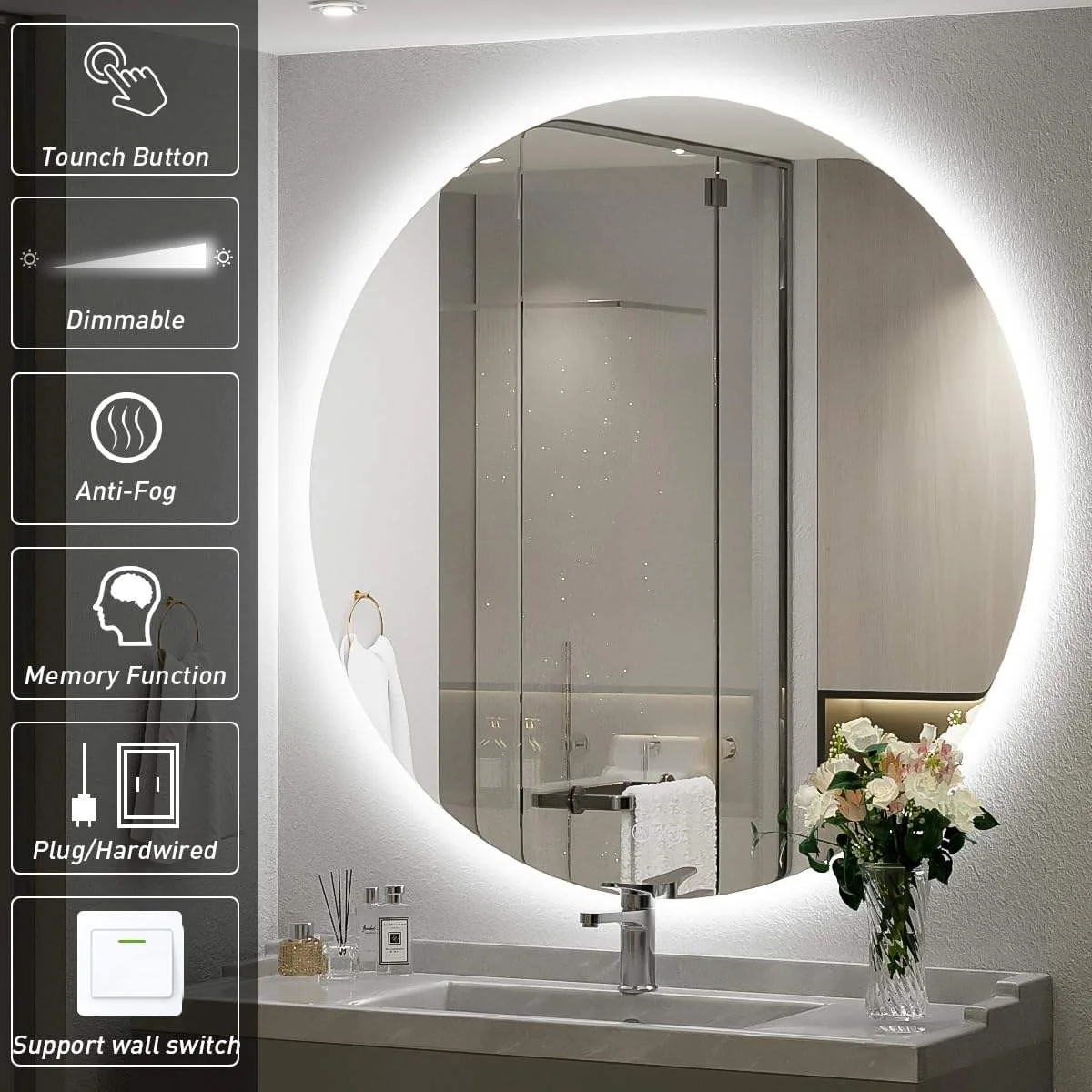 Round Illuminated Bathroom Mirror