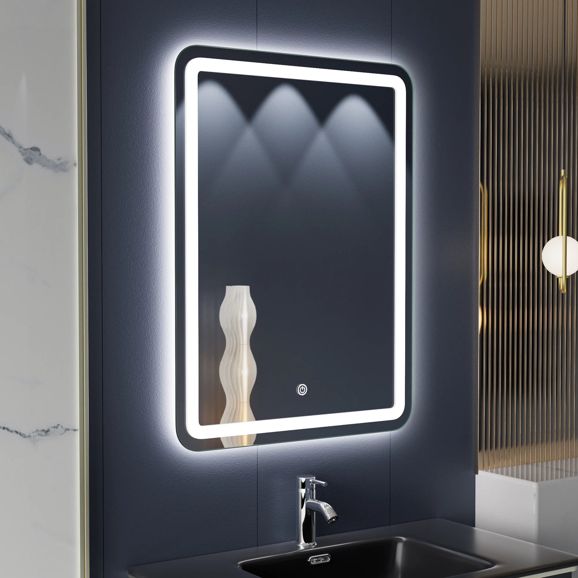 Rounded Square Bathroom Mirror with LED Light Frame