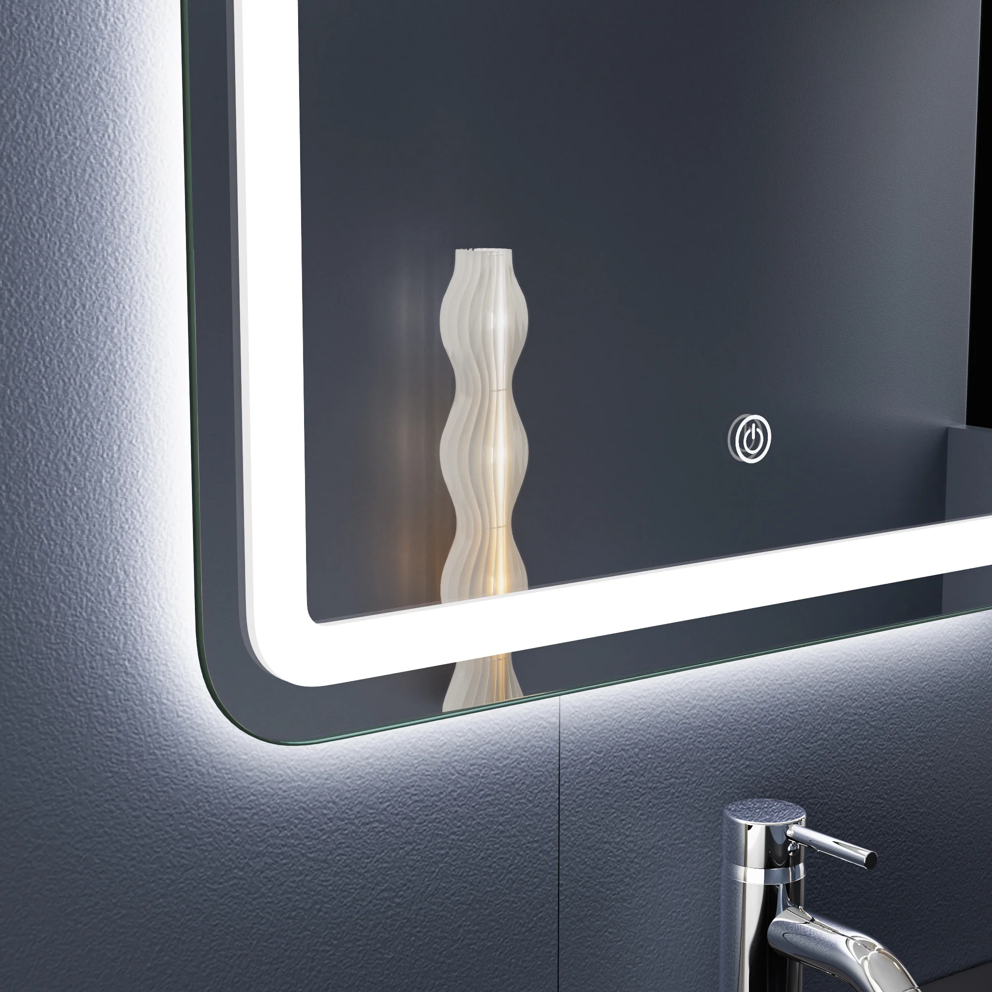 Rounded Square Bathroom Mirror with LED Light Frame