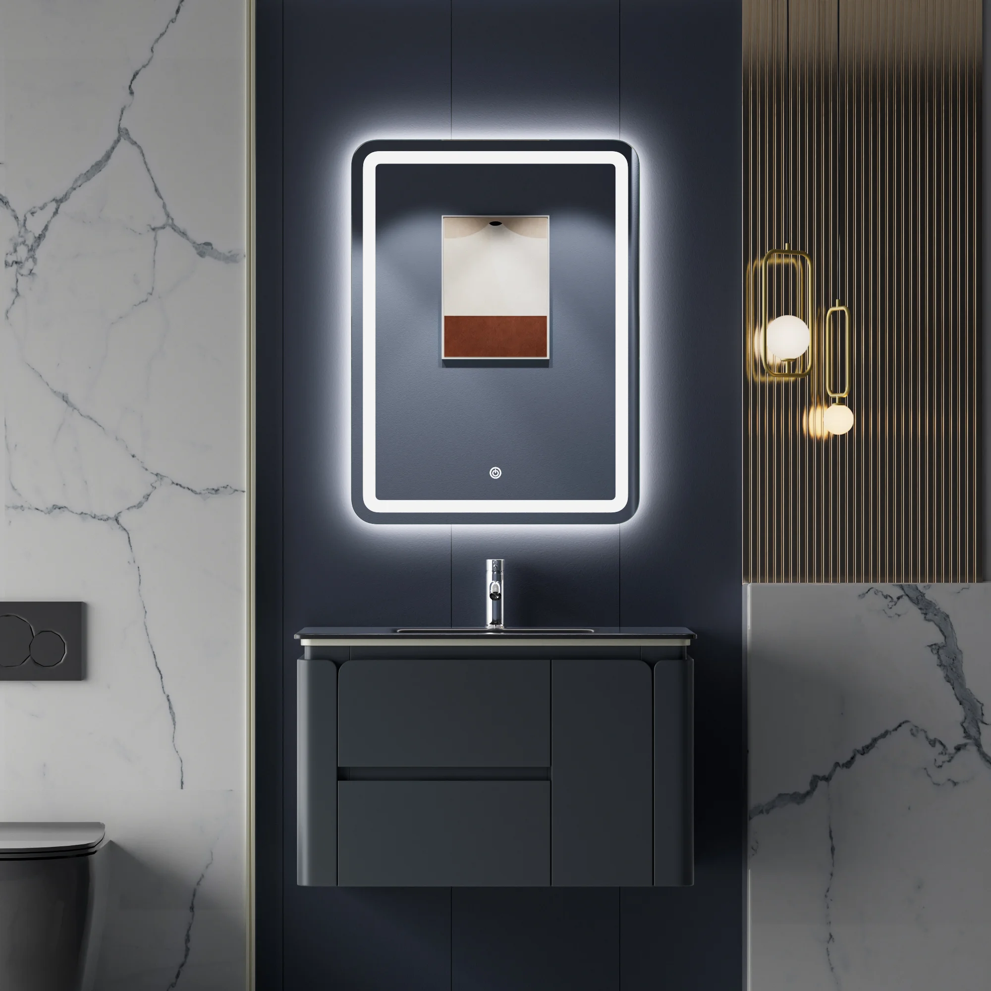 Rounded Square Bathroom Mirror with LED Light Frame