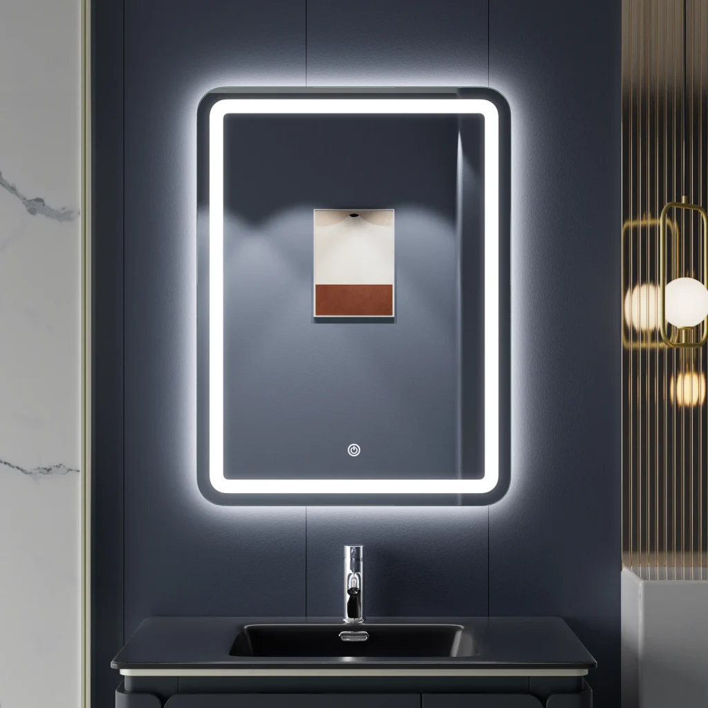 Rounded Square Bathroom Mirror with LED Light Frame