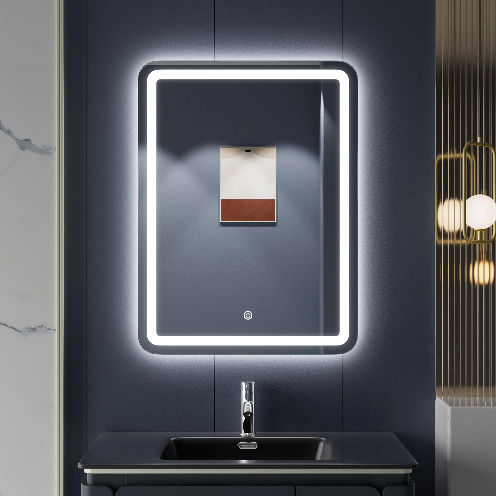 Rounded Square Bathroom Mirror with LED Light Frame