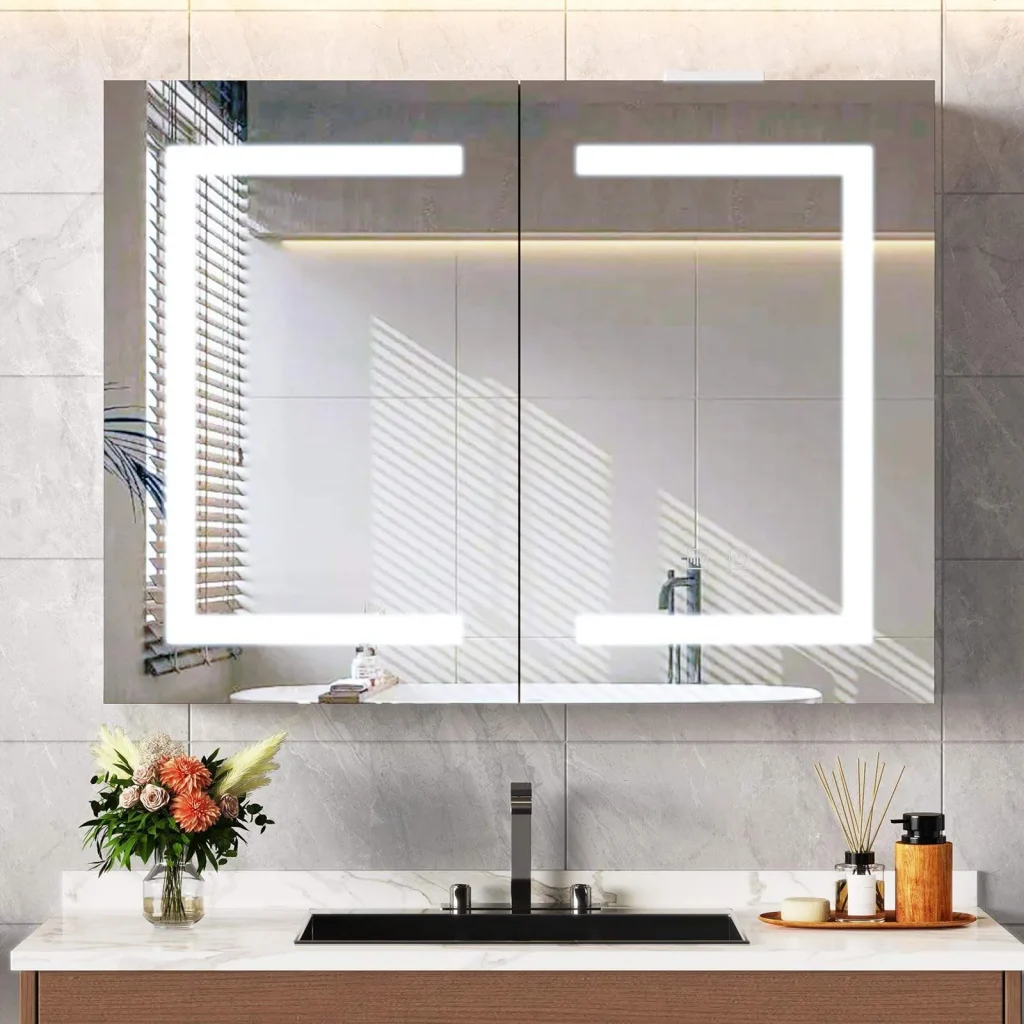 Smart LED Bathroom Mirror Cabinet with Storage Compartments