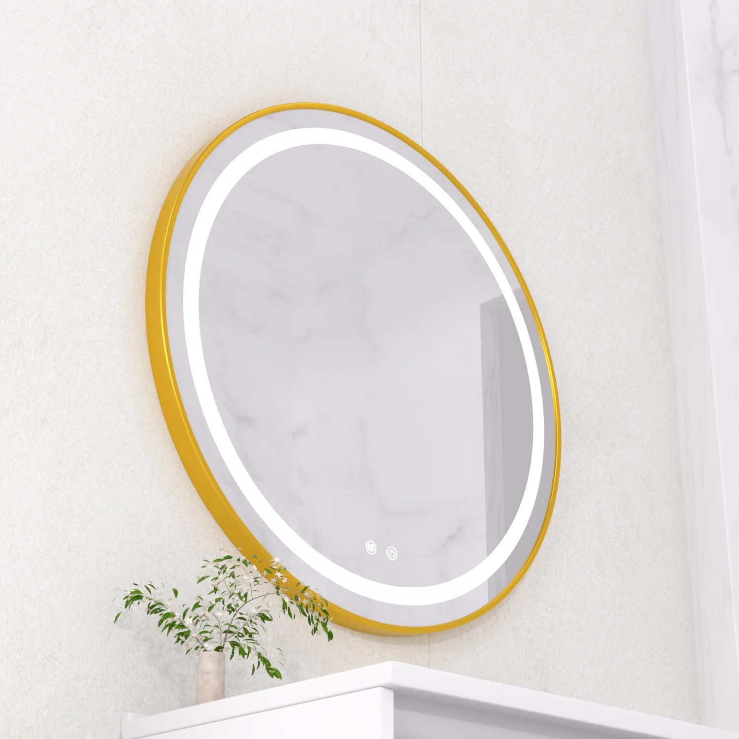 Smart Round LED Bathroom Mirror with Bluetooth Speaker