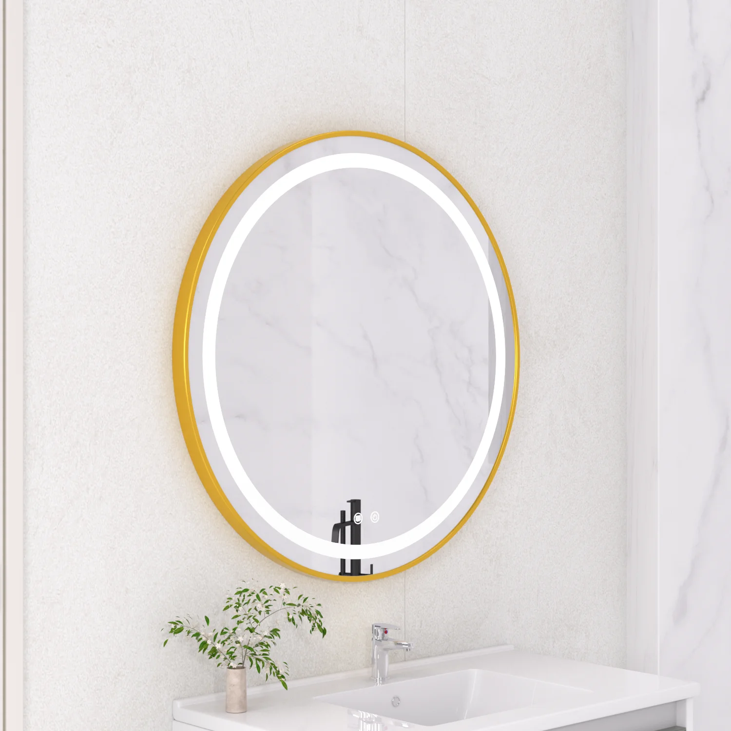 Smart Round LED Bathroom Mirror with Bluetooth Speaker