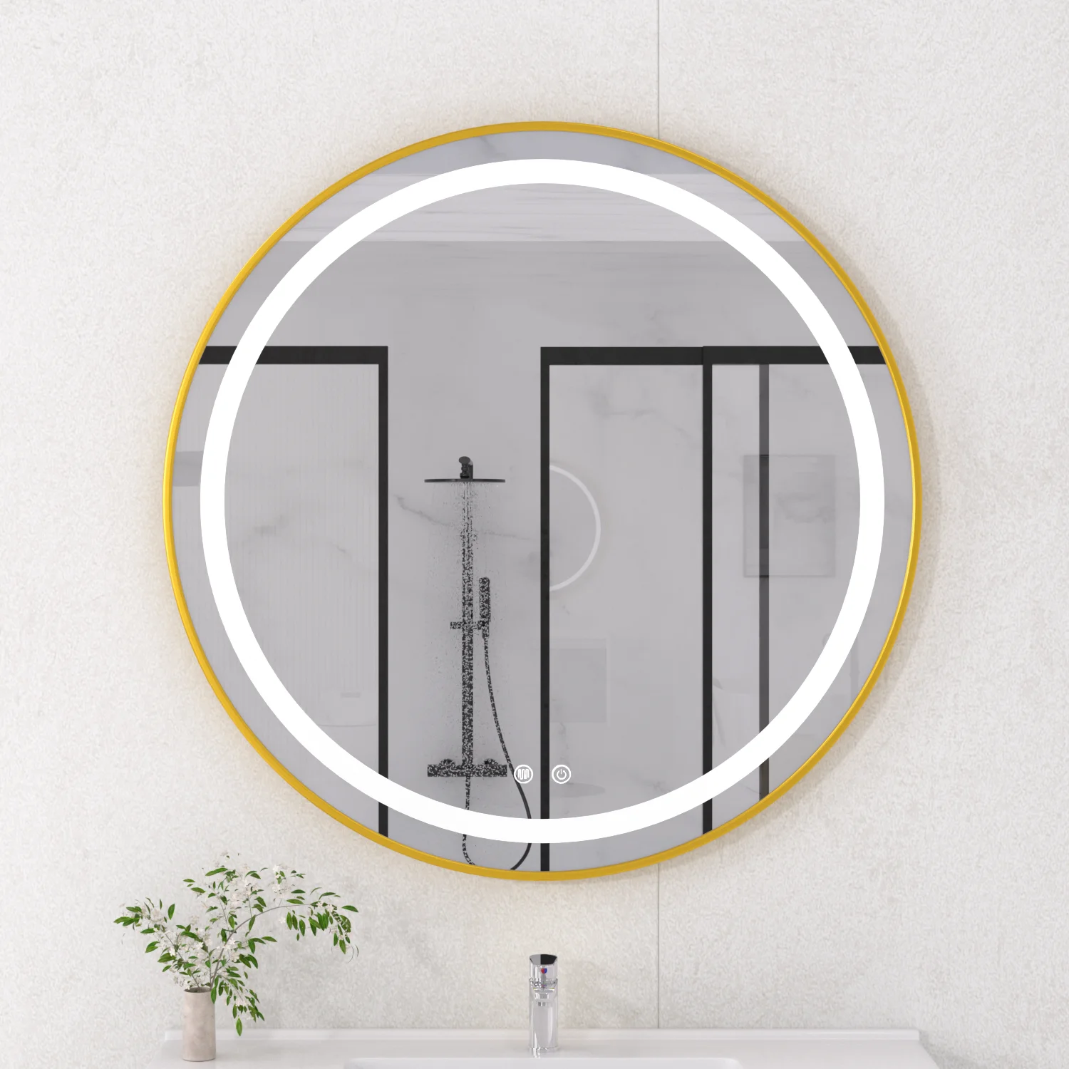 Smart Round LED Bathroom Mirror with Bluetooth Speaker