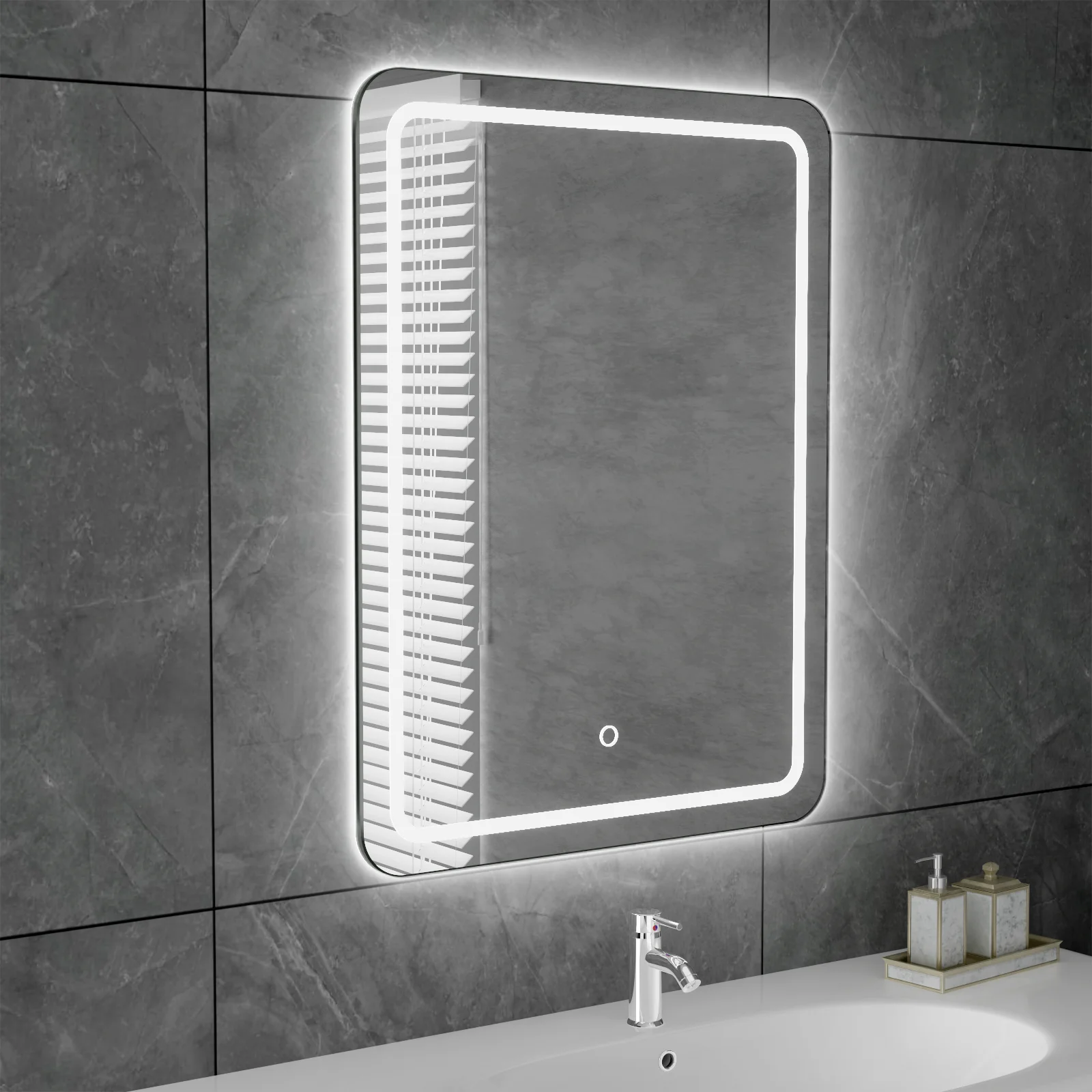 Soft Corner Bathroom Mirror with LED Backlighting