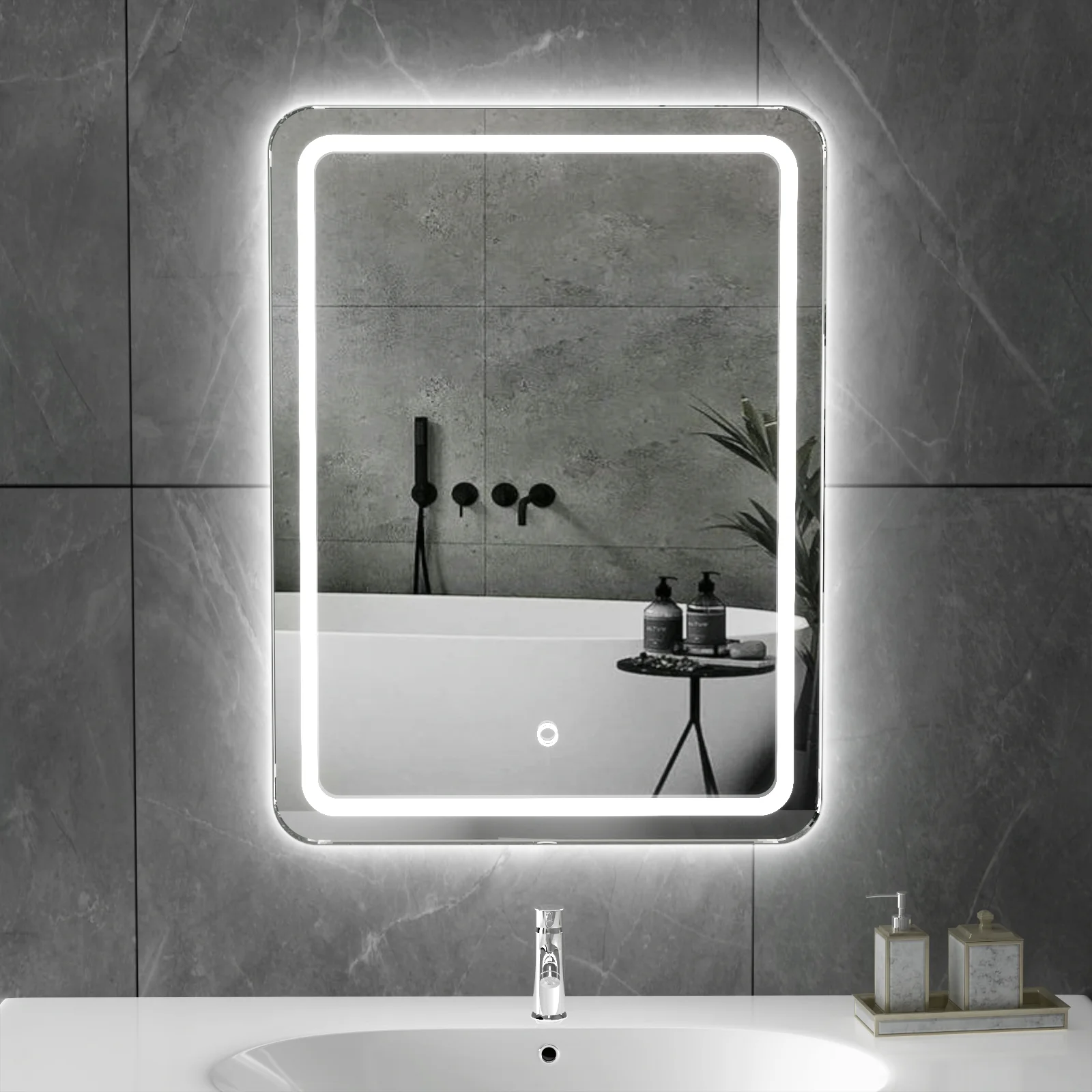 Soft Corner Bathroom Mirror with LED Backlighting