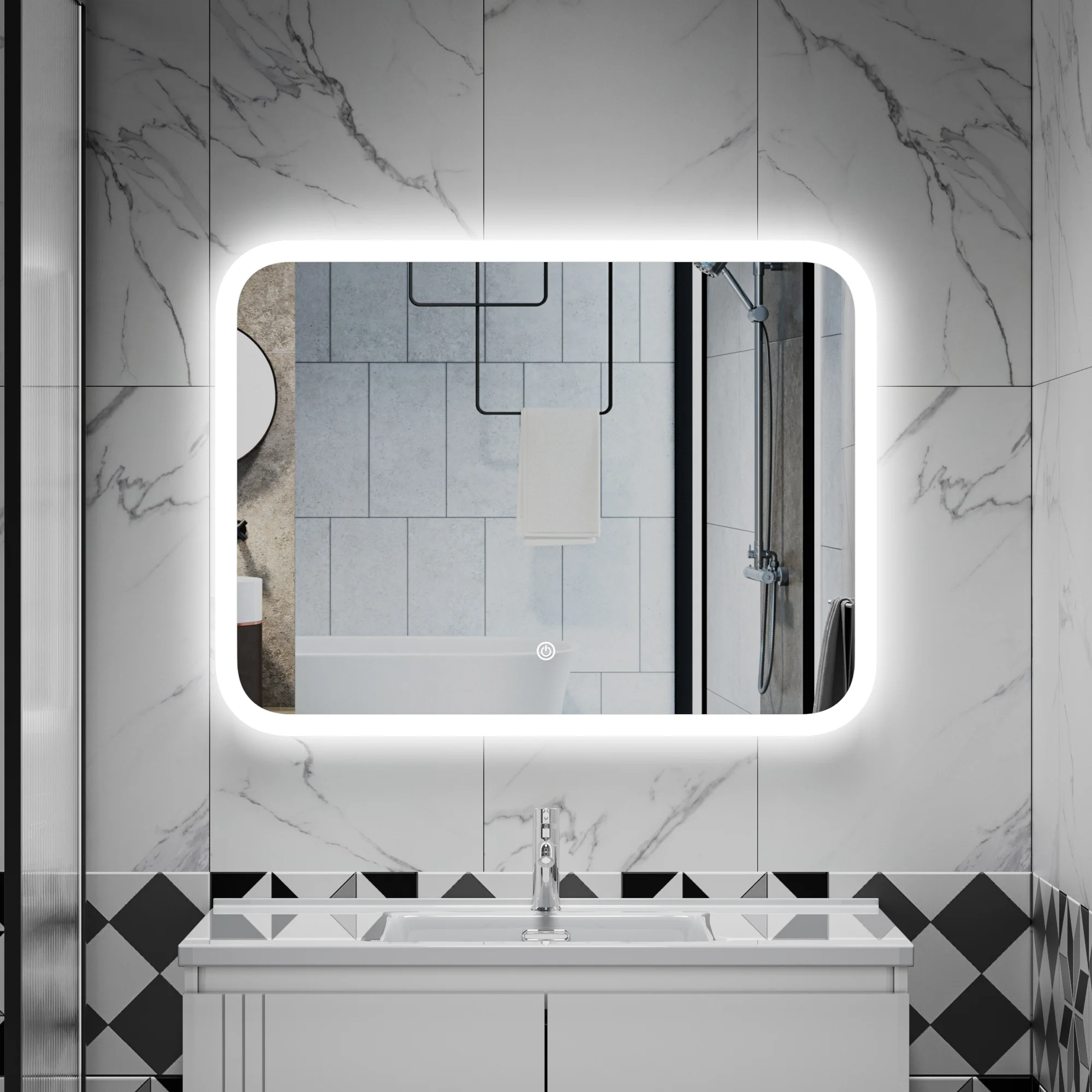 Square LED Bathroom Mirror with Backlit Illumination