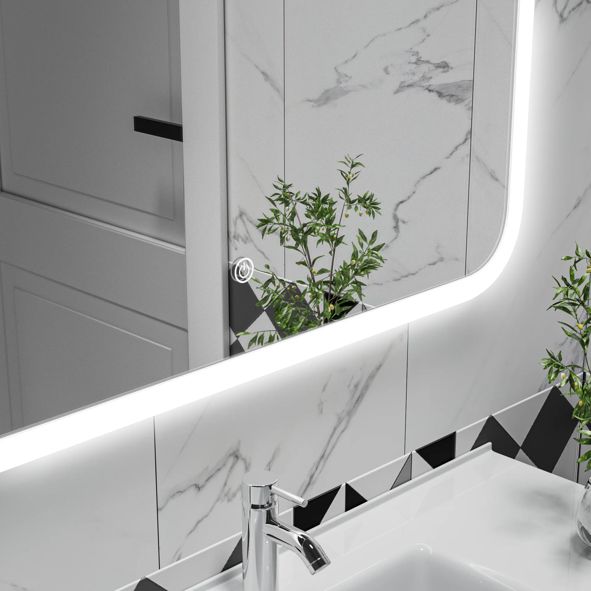 Square LED Bathroom Mirror with Backlit Illumination