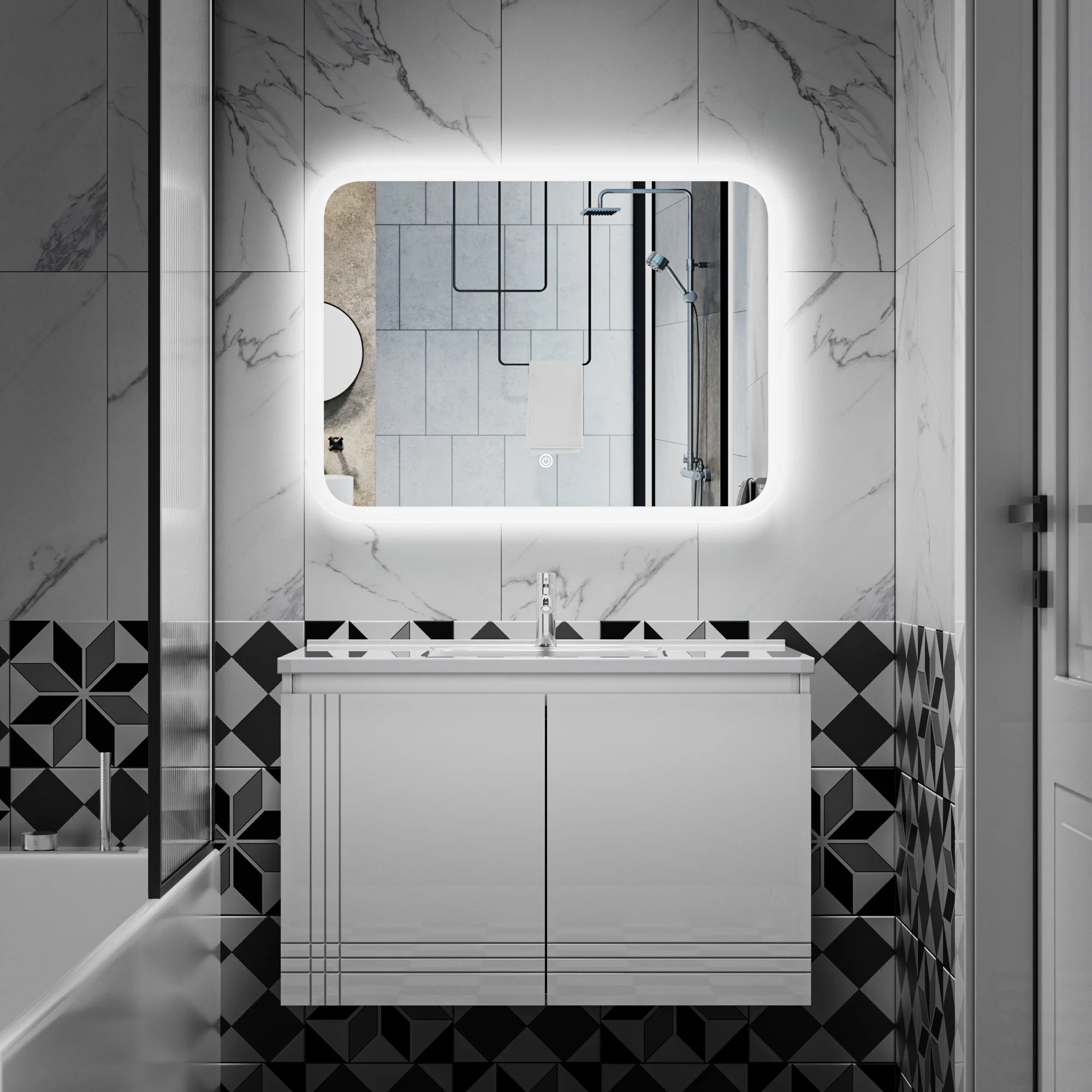 Square LED Bathroom Mirror with Backlit Illumination