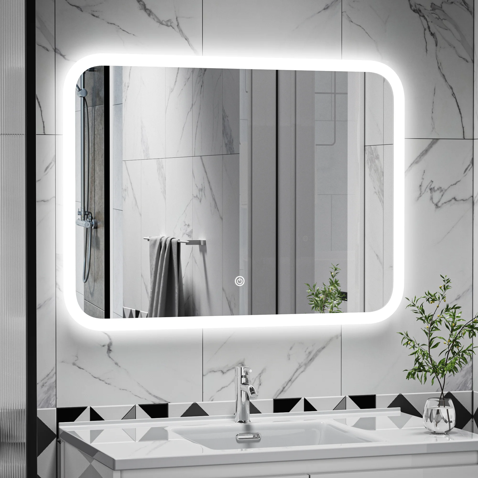 Square LED Bathroom Mirror with Backlit Illumination