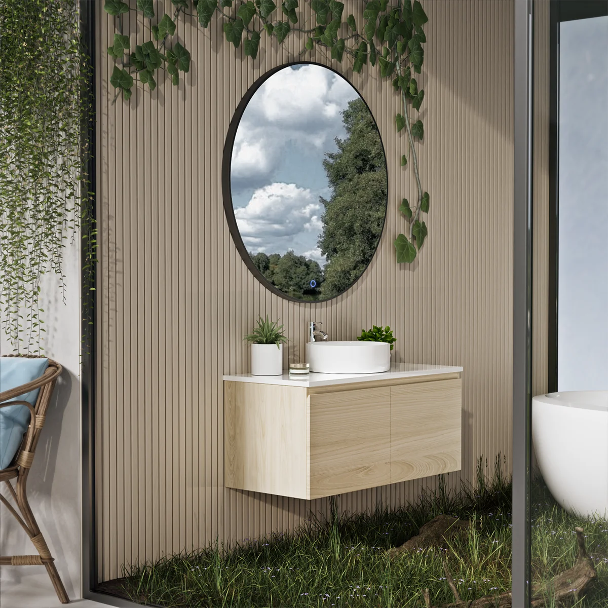 Thin Frame Round Bathroom Mirror