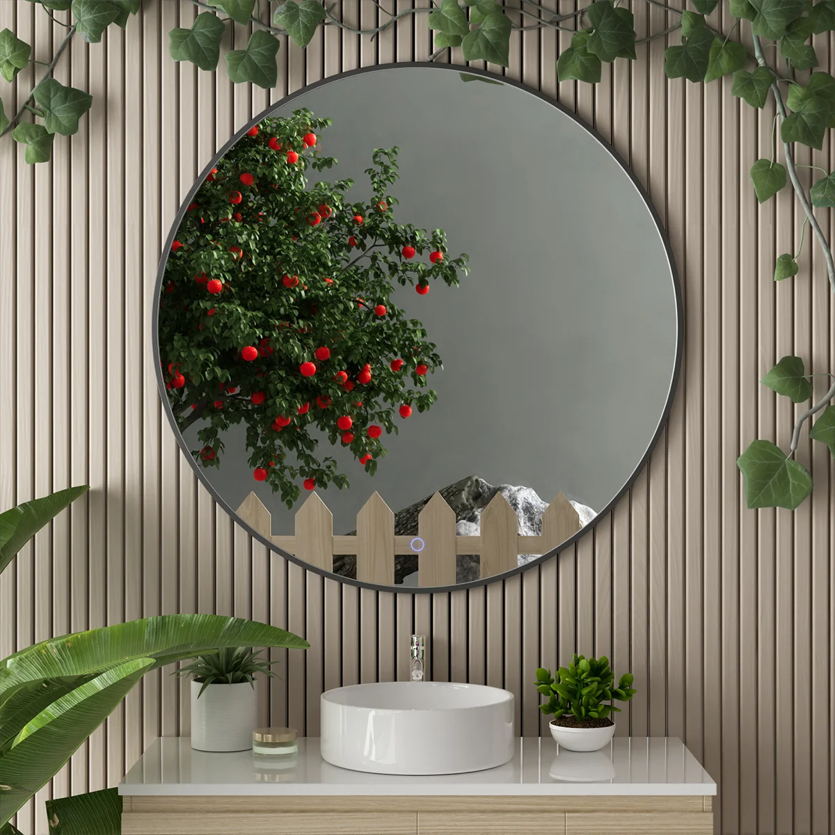 Thin Frame Round Bathroom Mirror