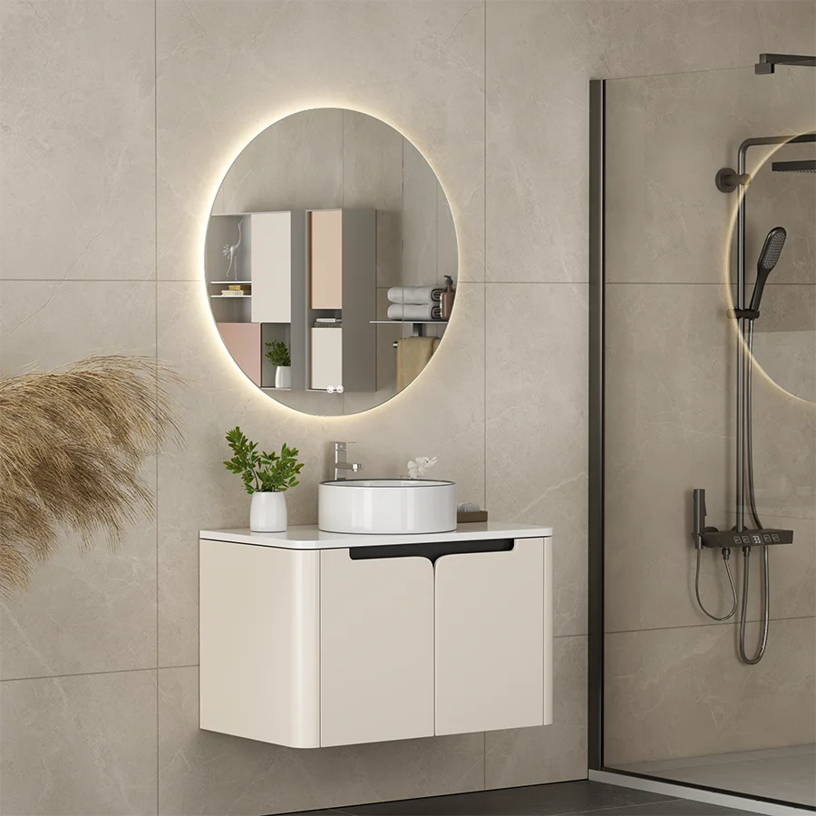 Cream White Wall Mounted Bathroom Vanity in BV-C50203 Layout