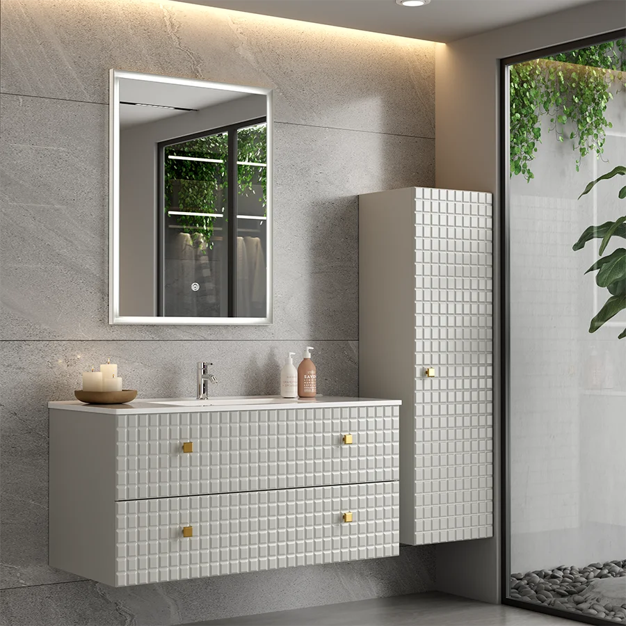 Grayish White Wall Mounted Bathroom Vanity in BV-C53103 Layout