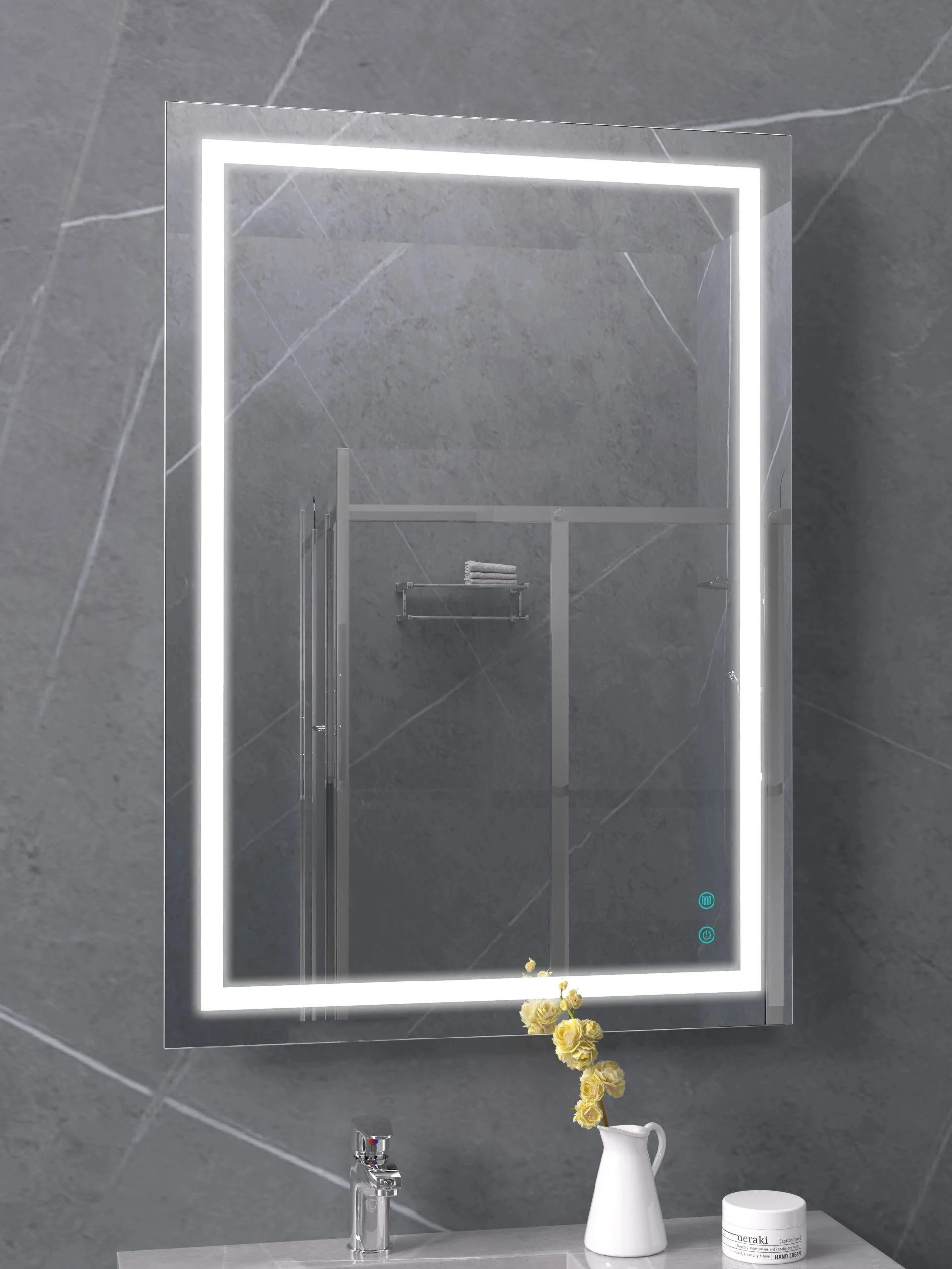 Wide Rectangle Bathroom Mirror with LED Light Frame