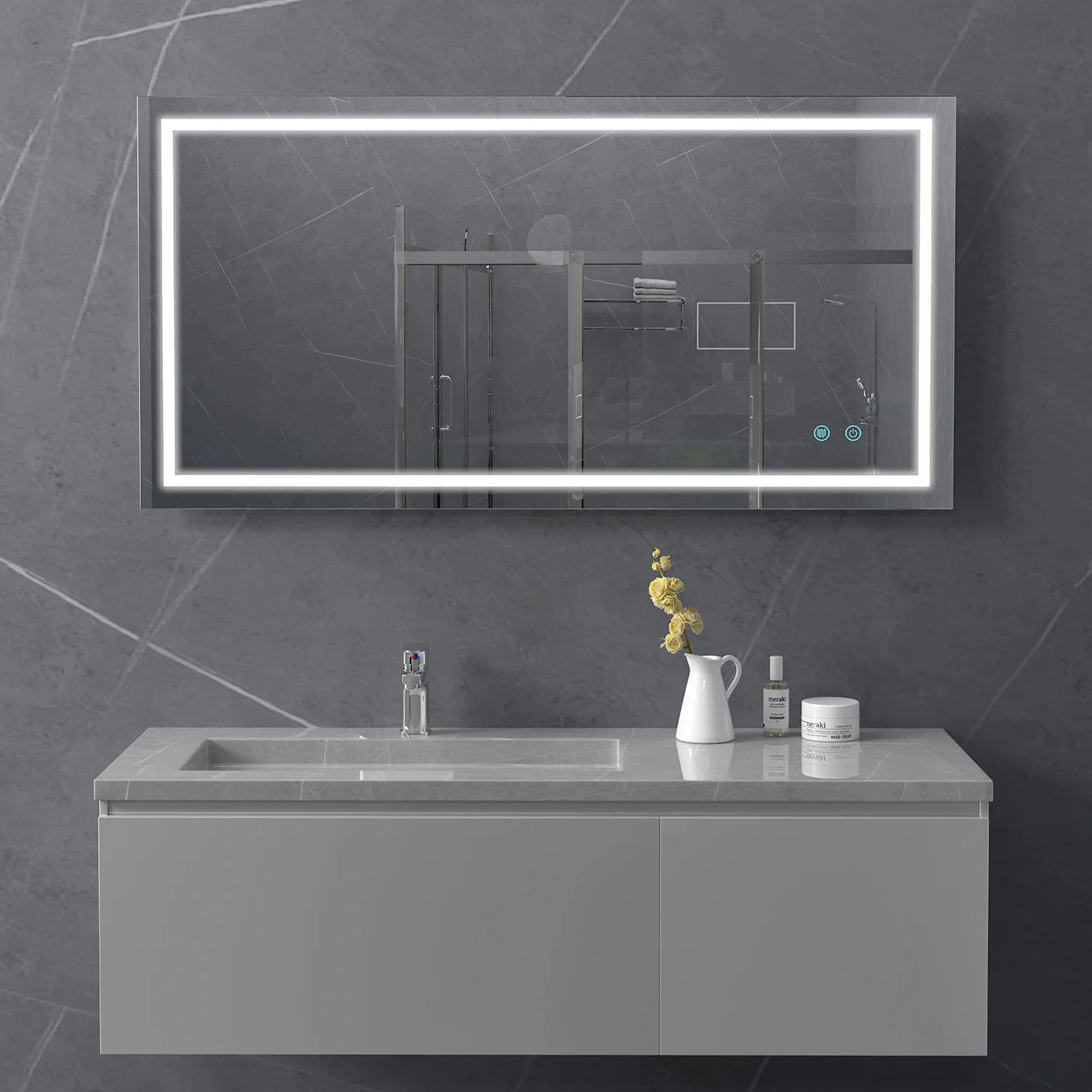 Wide Rectangle Bathroom Mirror with LED Light Frame