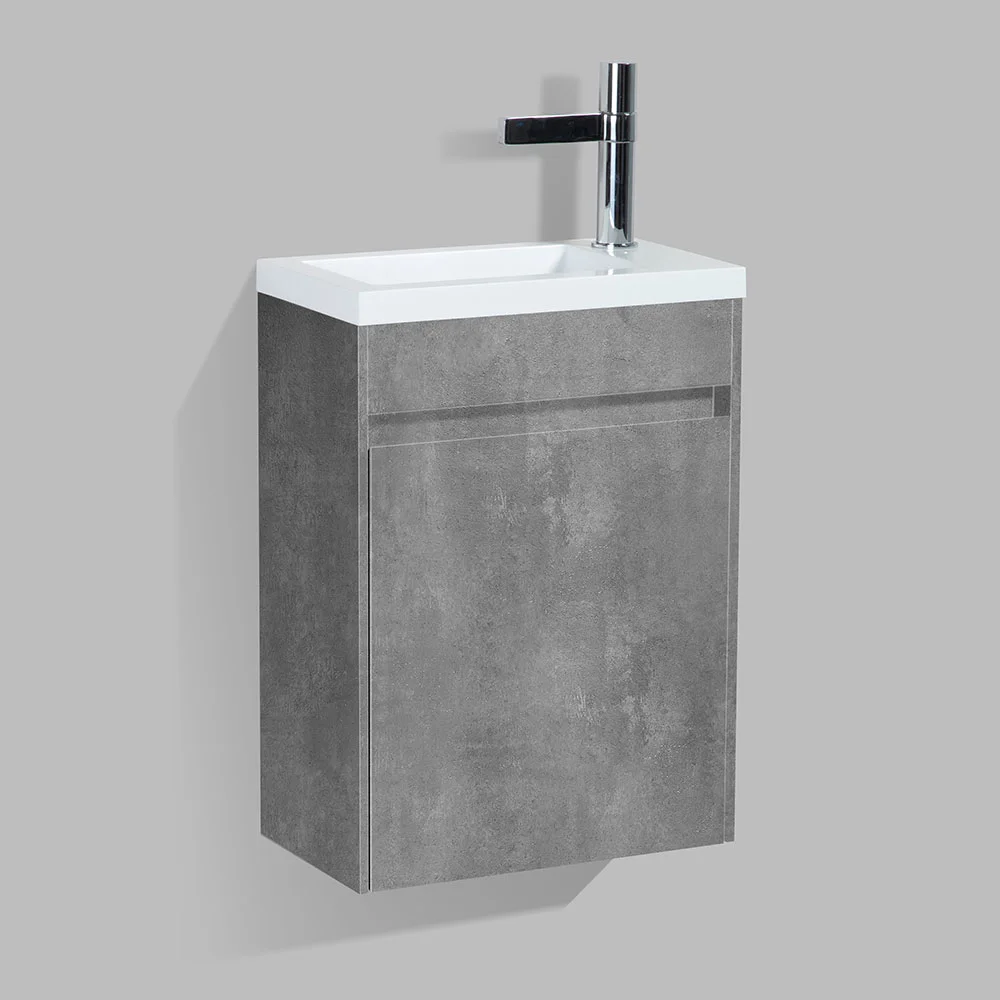 Slice-400 floating wall-mounted vanity, angled view