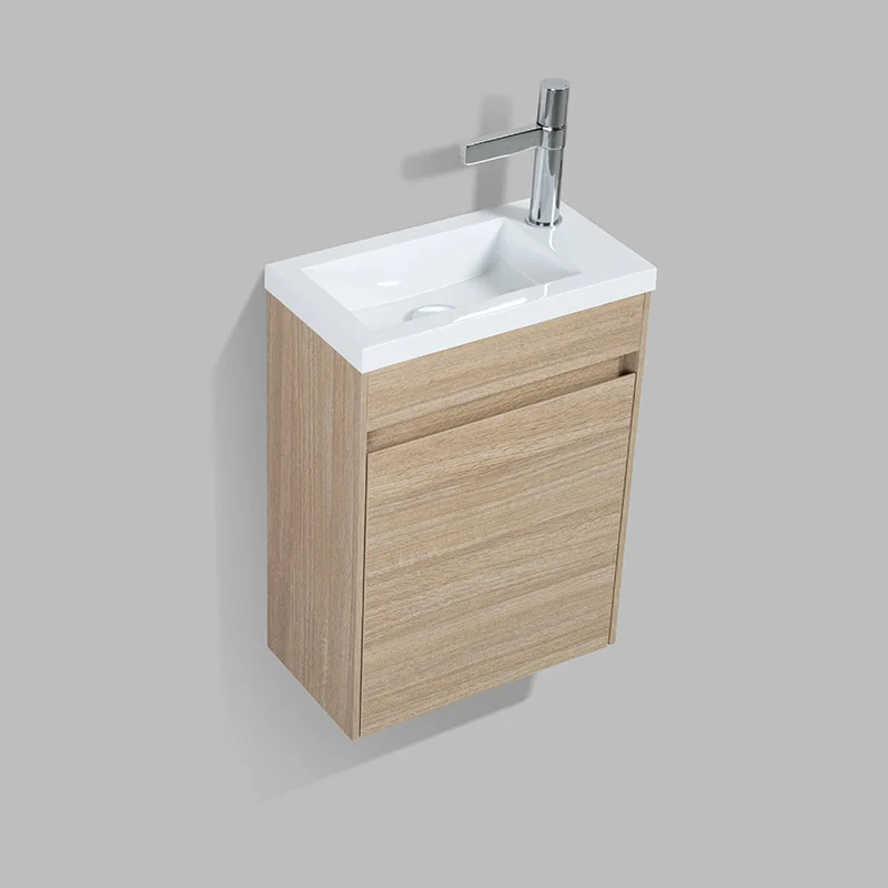 Slice-400 wall-mounted vanity, open cabinet view