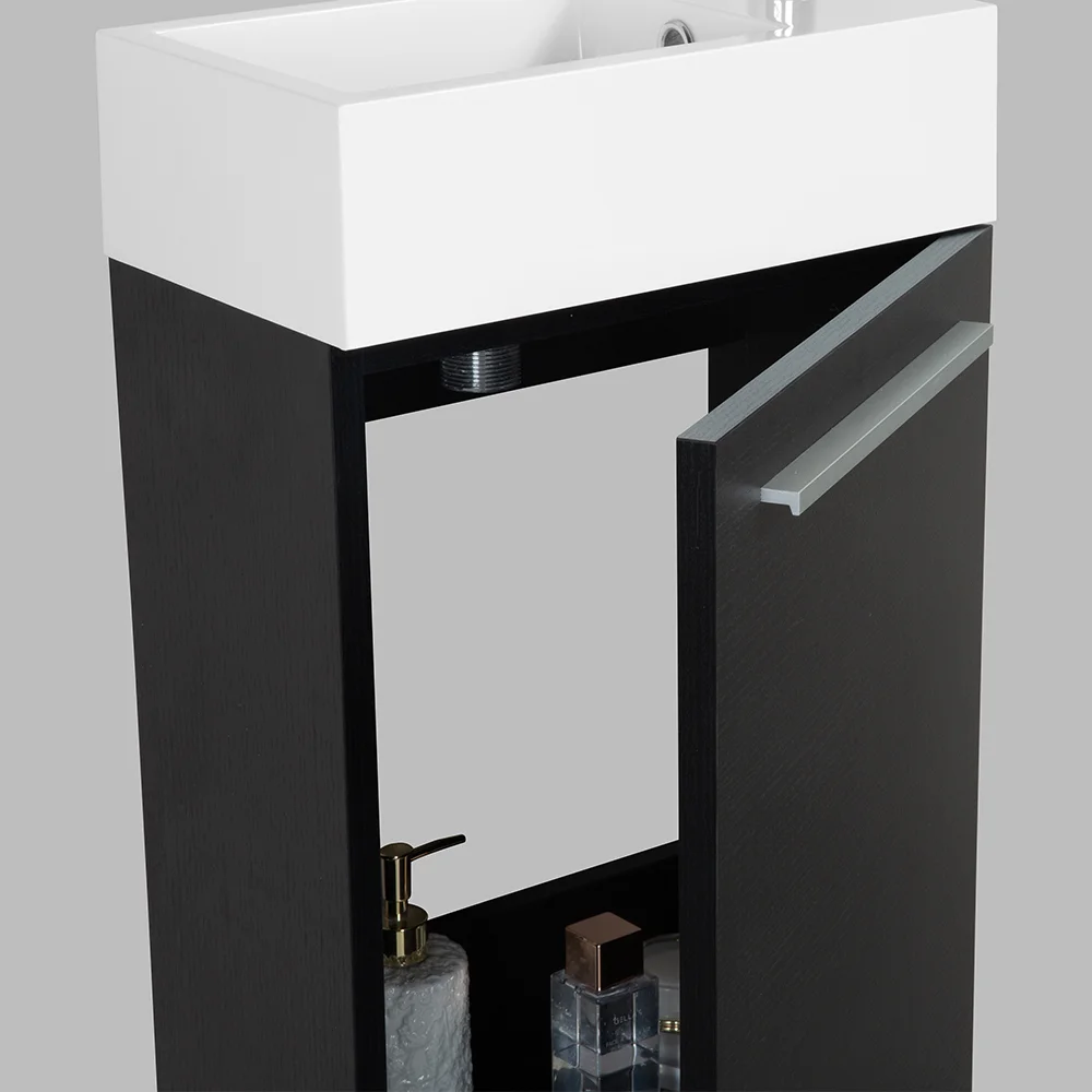 T-400 wall-mounted vanity, open cabinet view