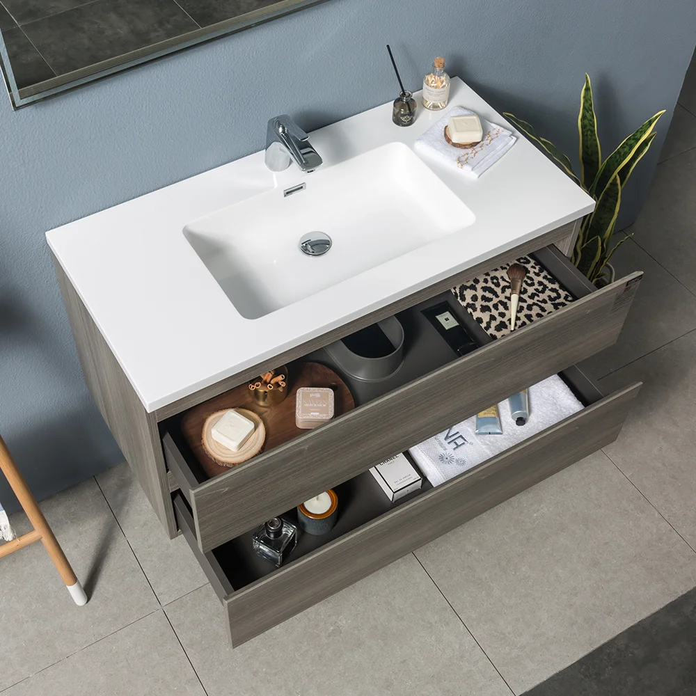 Wall-Mounted Bathroom Vanity with Integrated Lighting, close-up detail view