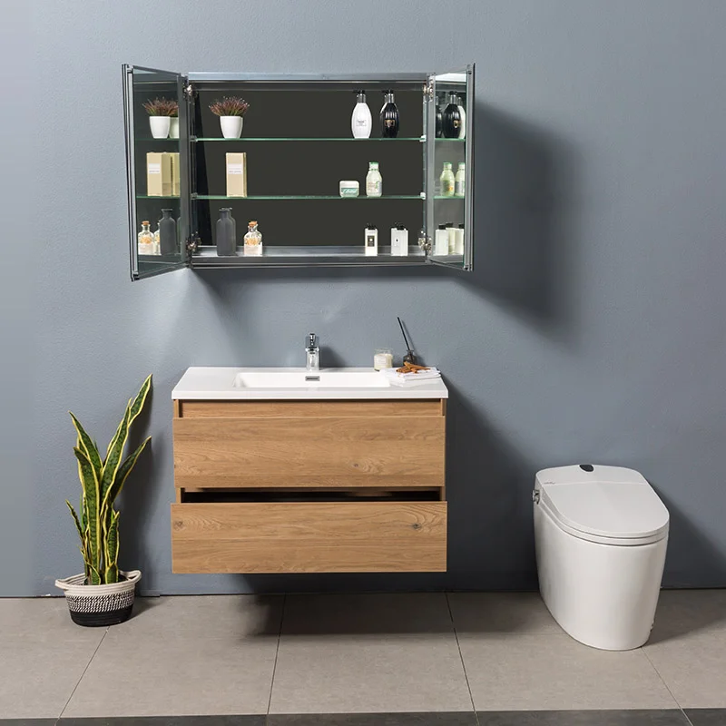 Wall-Mounted MFC Bathroom Vanity for Wholesale Programs, angled view