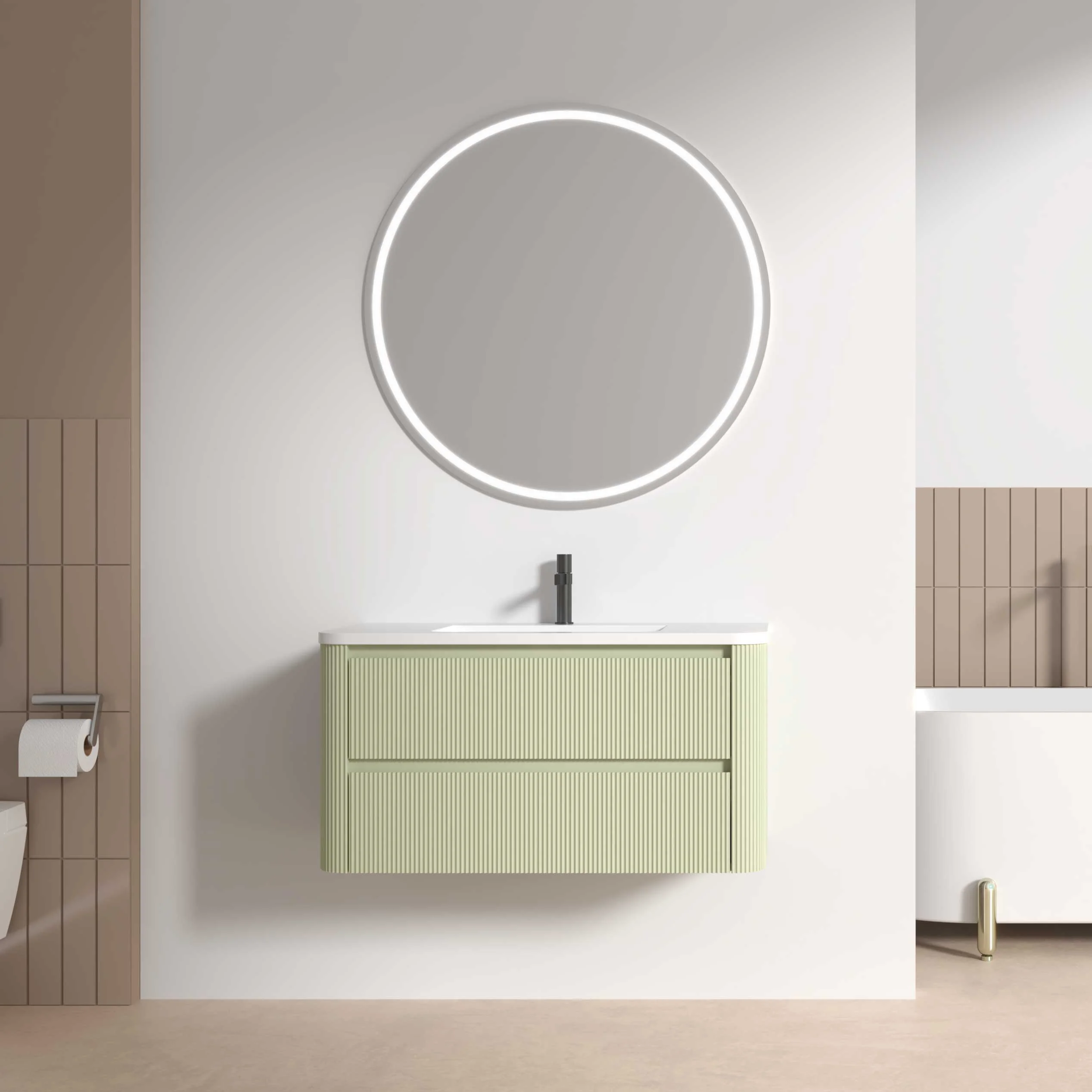Wall-Mounted Bathroom Vanity with White Undermount Basin, front view