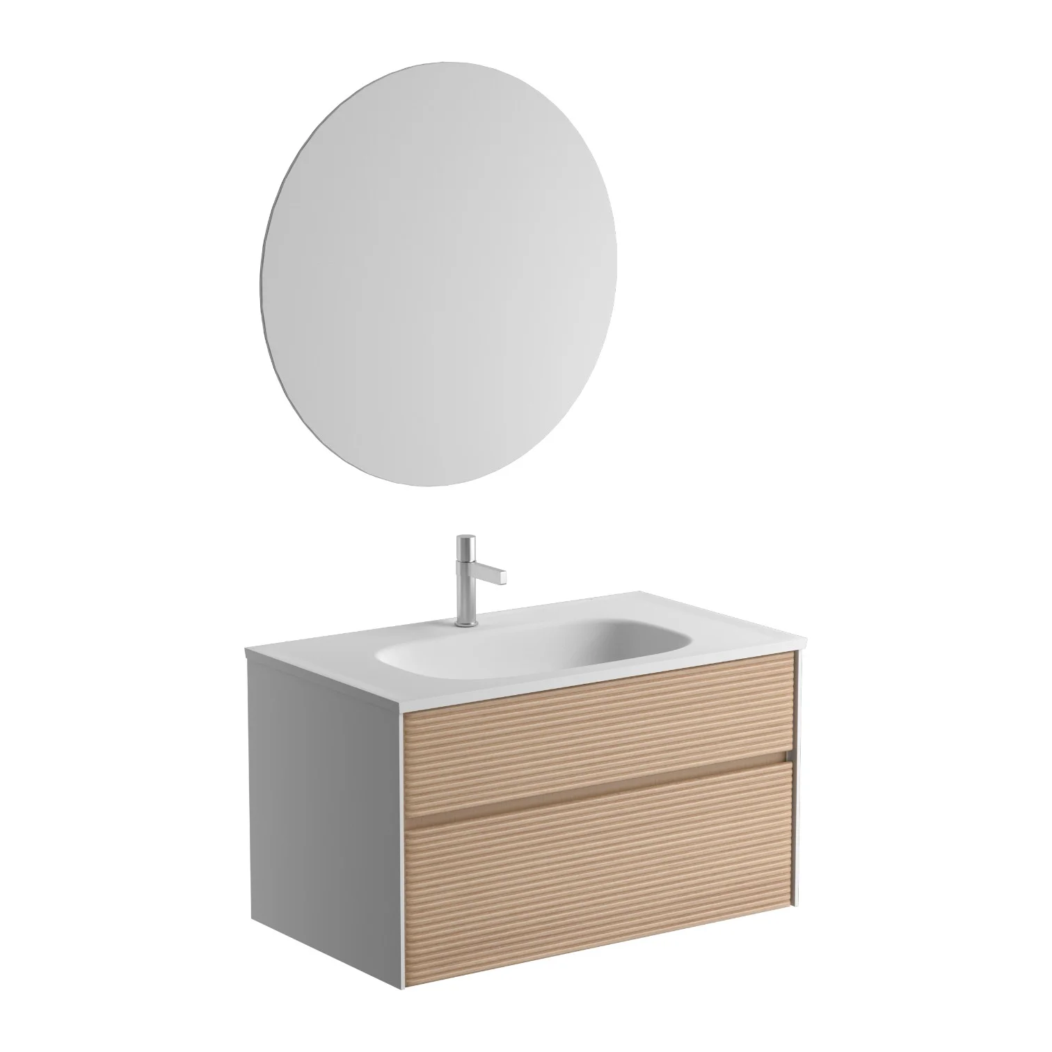 800mm Fluted Wall-Mounted Bathroom Vanity with Solid Surface Basin, close-up detail view