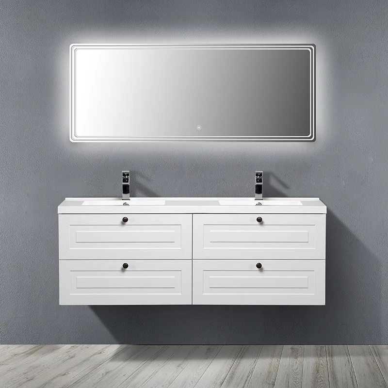 Wall-Mounted Double-Basin Bathroom Vanity with Backlit Mirror