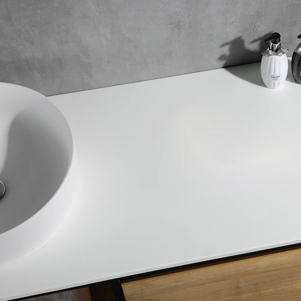 Wall-Mounted MFC Bathroom Vanity with Single Basin, open cabinet view