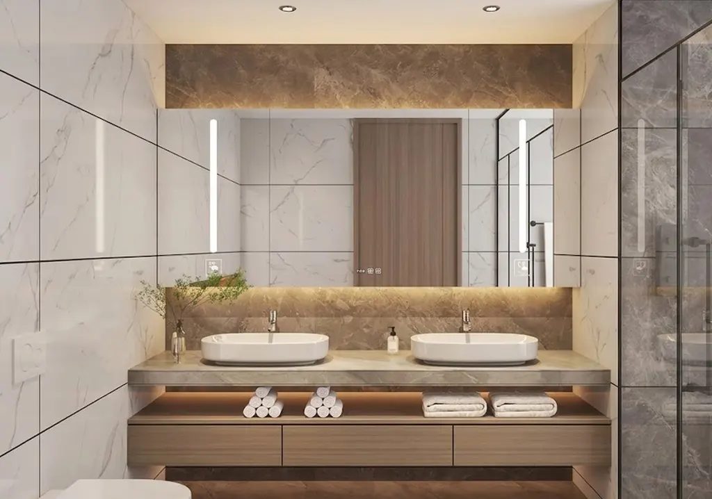 Bathroom vanity and LED mirror set for private-label programs