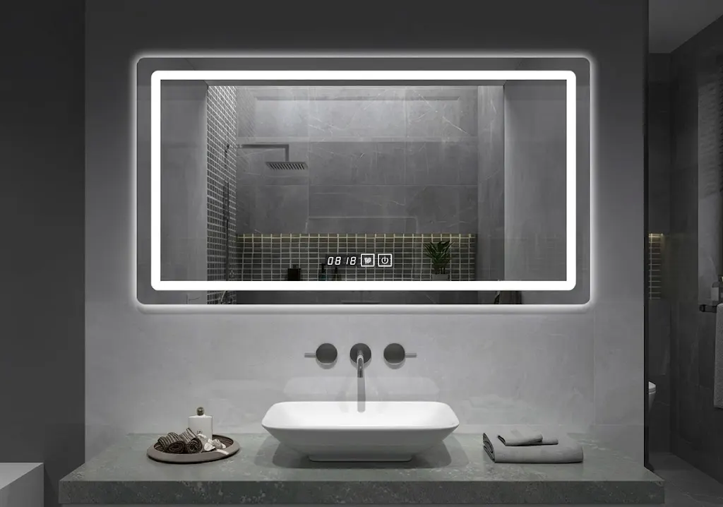 Rectangle backlit LED bathroom mirror with touch control